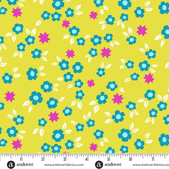 Color Pop Playground - Starry Blooms - Limeaid - 44" Wide - Andover Fabrics