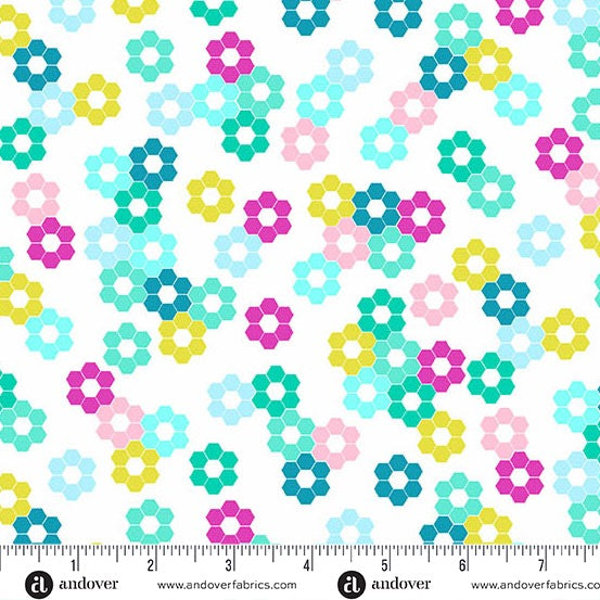Color Pop Playground - Hexie Garden - White - 44" Wide - Andover Fabrics