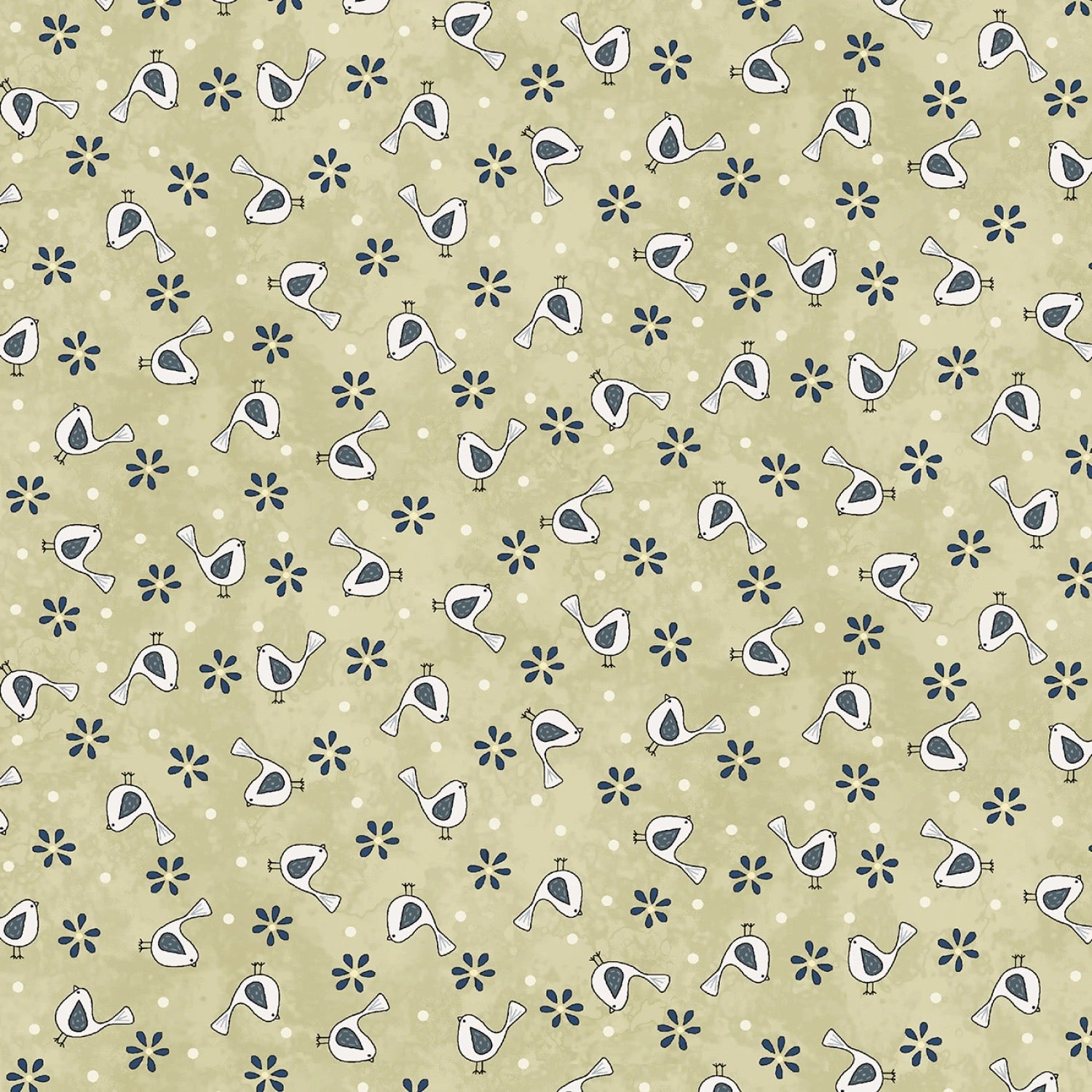 Friendship Garden - Little Birds - Light Green - 44" Wide - Henry Glass