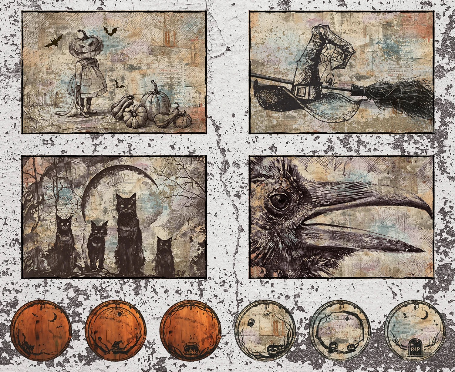 Scary Spice - Placemat Project Panel - Sepia - 2" x 18" and 6 Labels or Mug Rugs - 36" Length - Studio E