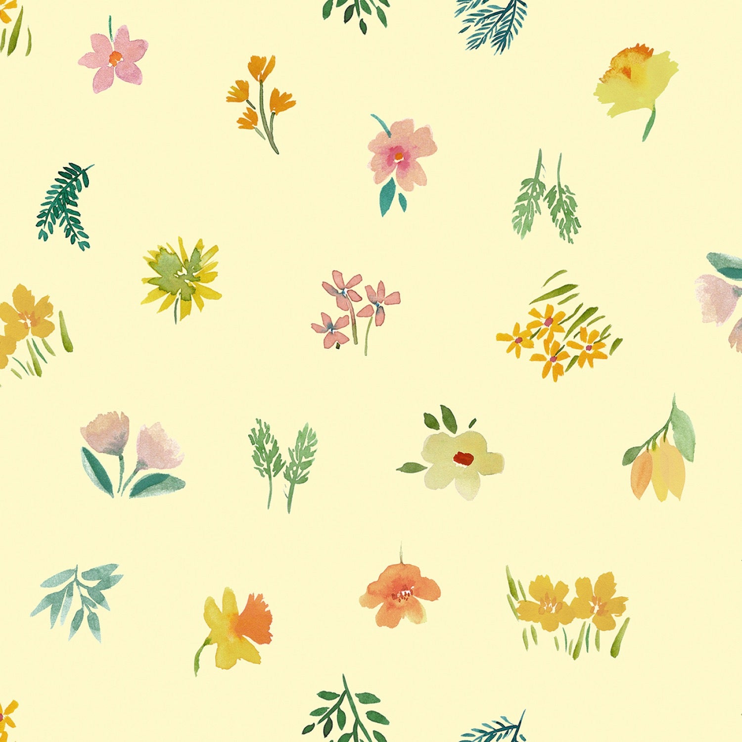 Flower Collection - Dancing Flowers Buttercup - 44" Wide - Lewis & Irene Fabrics