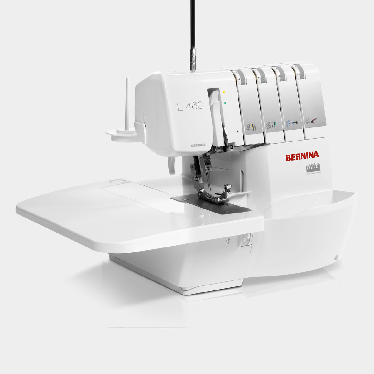 BERNINA L460 Serger three-quarter view with slide-on table fitted