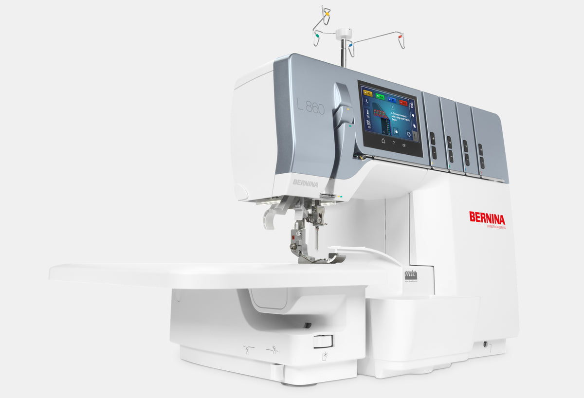 BERNINA L860 Serger three-quarter view with extension table fitted