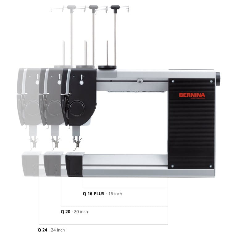 BERNINA Q16 PLUS, Q20 and Q24 throat-space comparison; representative Q Series views