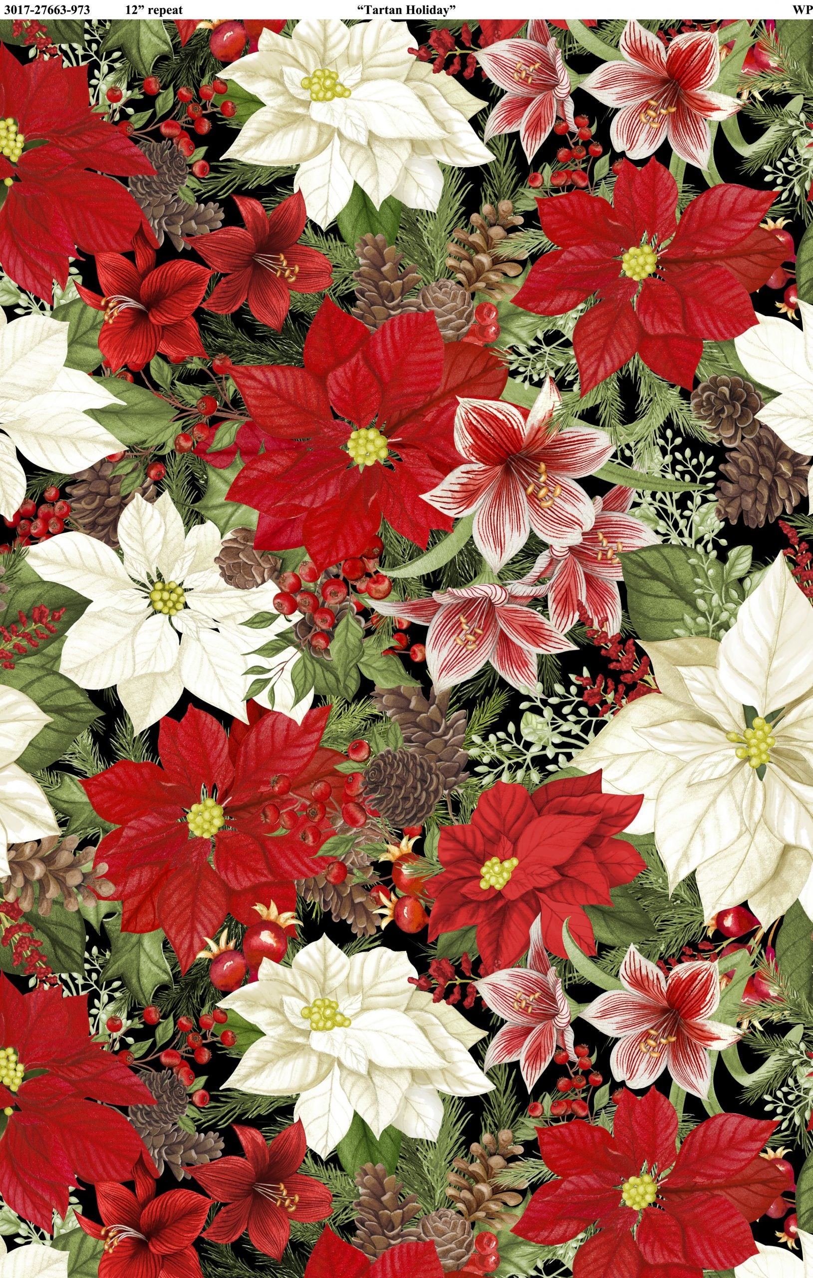 Tartan Holiday - Poinsettias - Mixed - 44" Wide - Wilmington