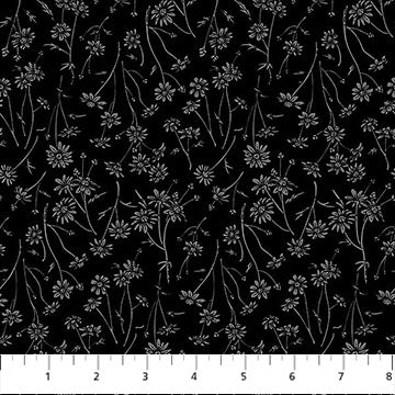 Nature's Sketchbook - Daisies - Black/Grey - 44" Wide - Northcott