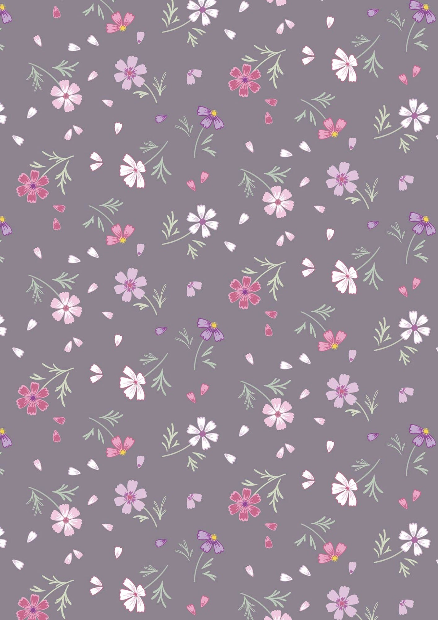 The Pressed Flower - Floral Affections - Light Charcoal Grey - 44" Wide - Lewis & Irene Fabrics