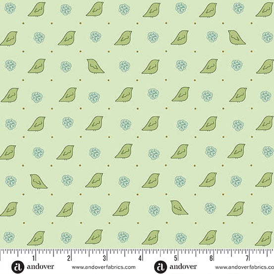 A Song to Sing - Widdershins Wren - Tea Green - 44" Wide - Andover Fabrics