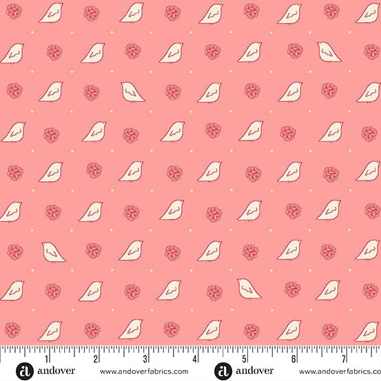 A Song to Sing - Widdershins Wren - Coral - 44" Wide - Andover Fabrics