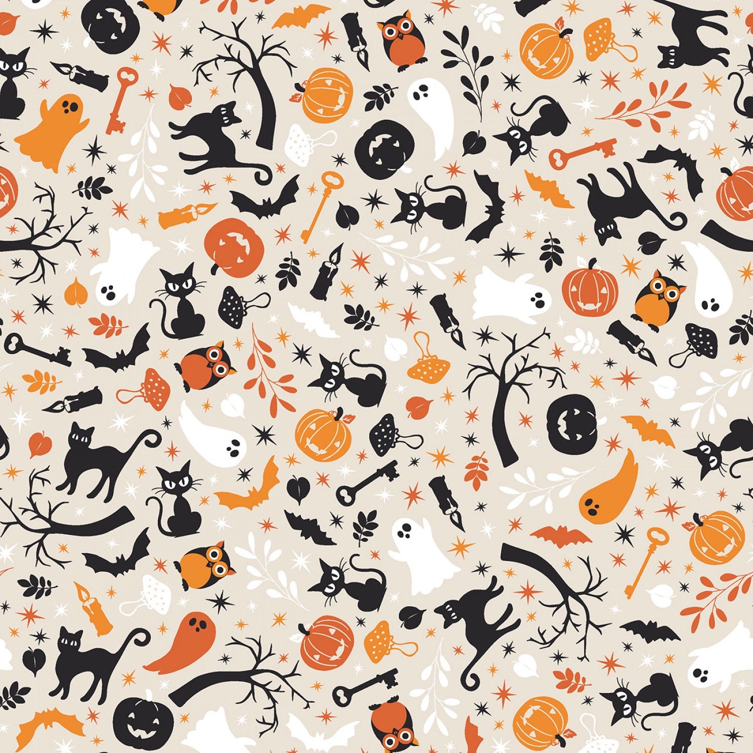 Pumpkins and Potions - Cats and Ghosts Cream  - 44" Wide - Maywood Studio by Kimberbell
