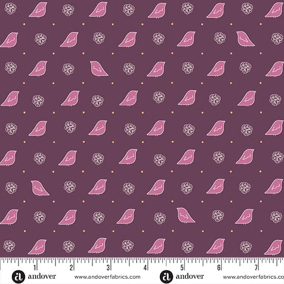 A Song to Sing - Widdershins Wren - Eggplant - 44" Wide - Andover Fabrics
