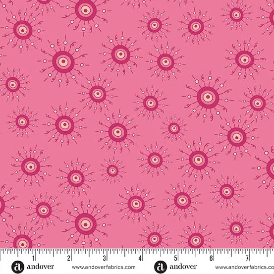 A Song to Sing - Doodle Suns - Flamingo - 44" Wide - Andover Fabrics