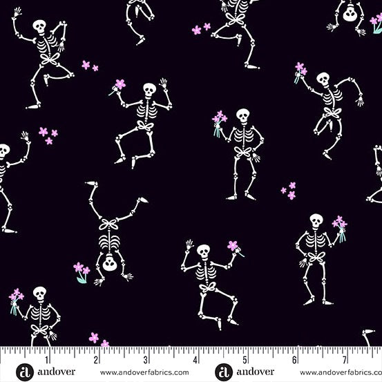 Ghostly Garden - Skeleton Jig - Black - 44" Wide - Andover