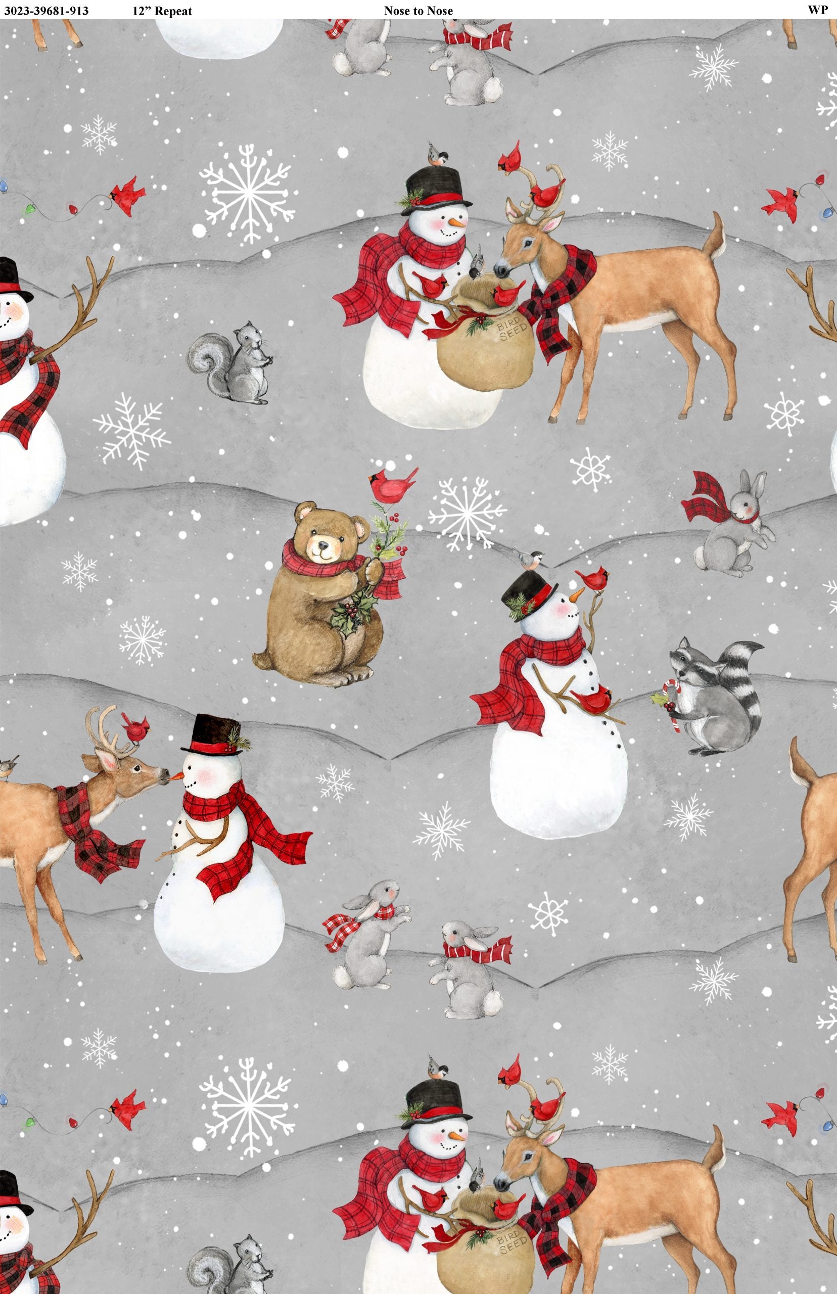 Nose to Nose - Snowmen - Grey - 44" Wide - Wilmington