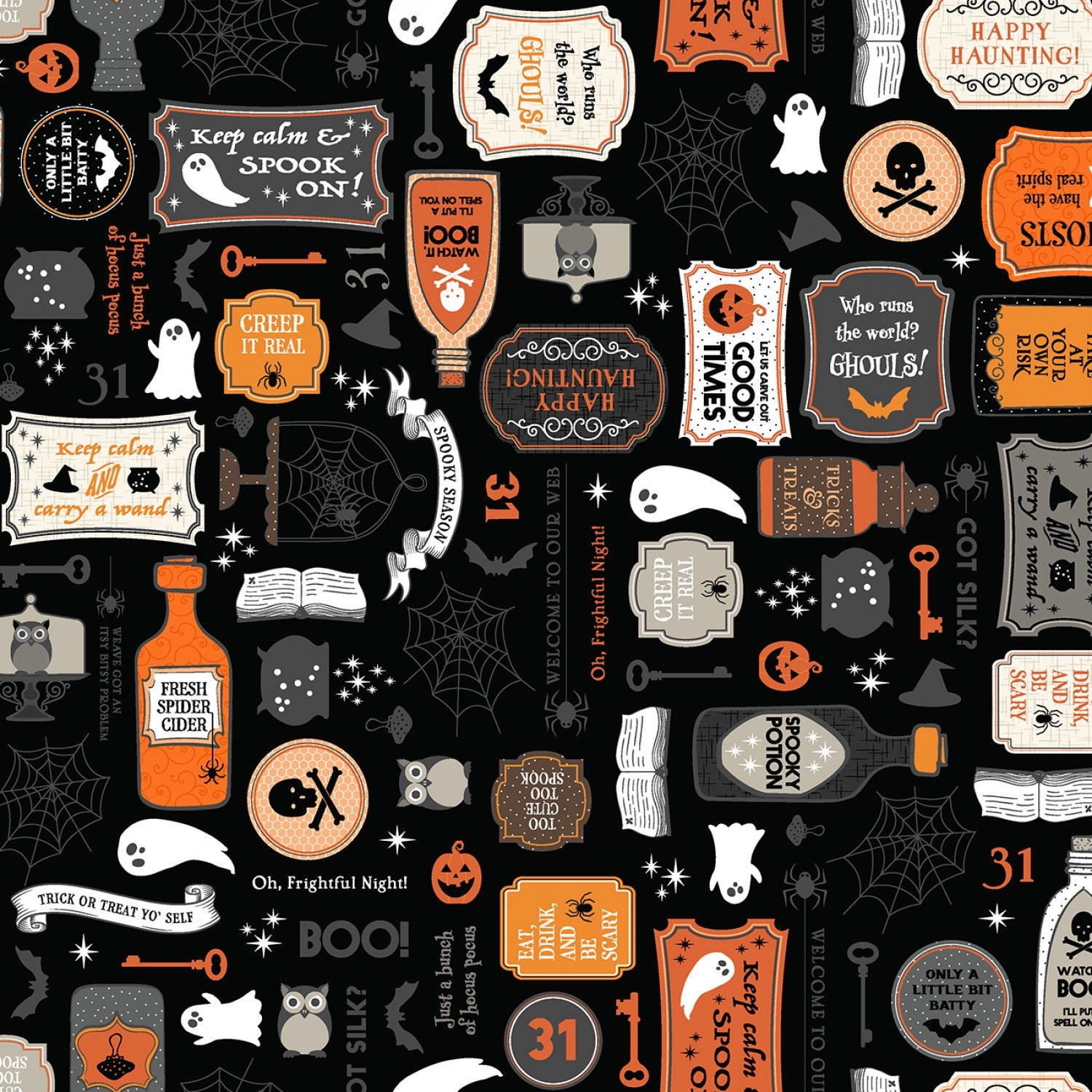 Pumpkins and Potions - Potions Black  - 44" Wide - Maywood Studio by Kimberbell