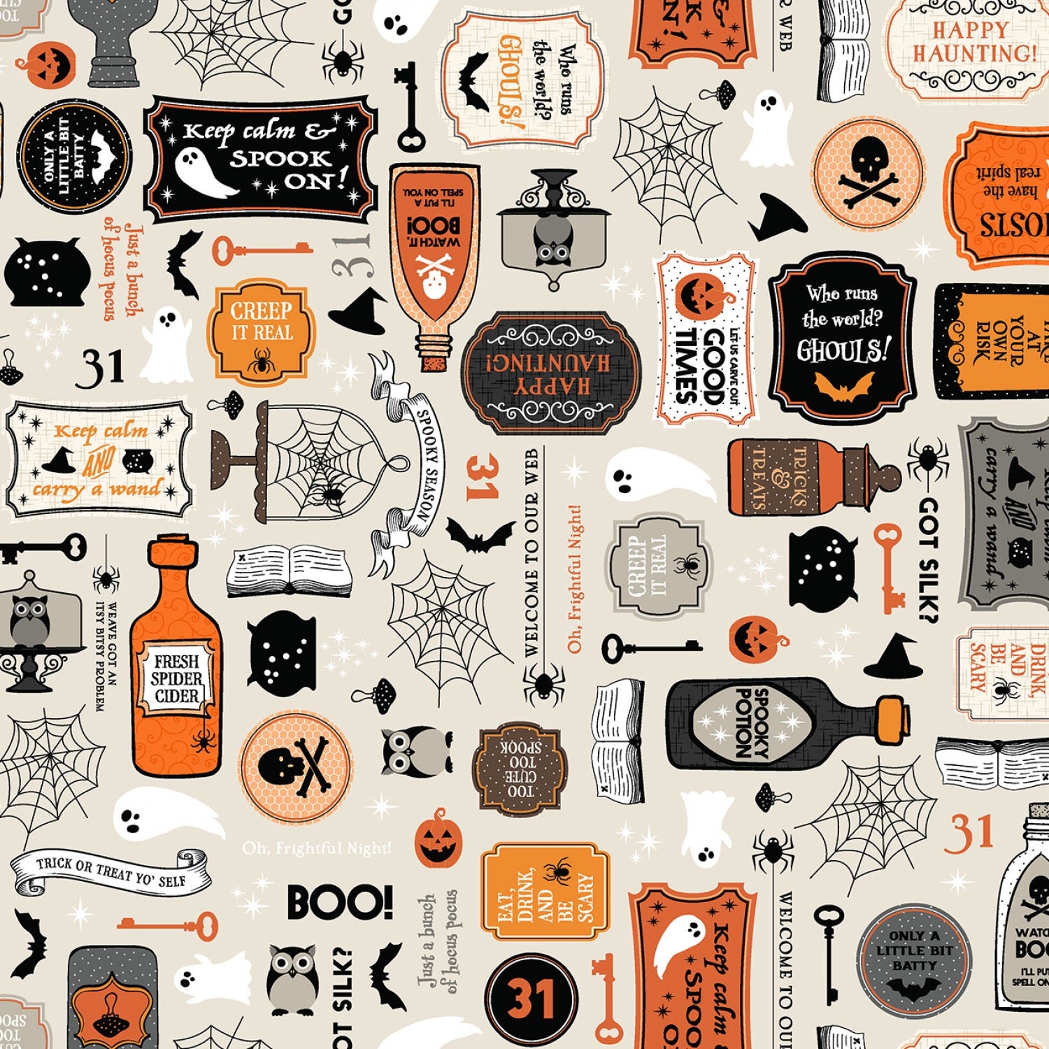 Pumpkins and Potions - Potions Cream  - 44" Wide - Maywood Studio by Kimberbell