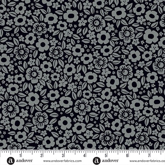 Ghostly Garden - Floral Fright - Black - 44" Wide - Andover