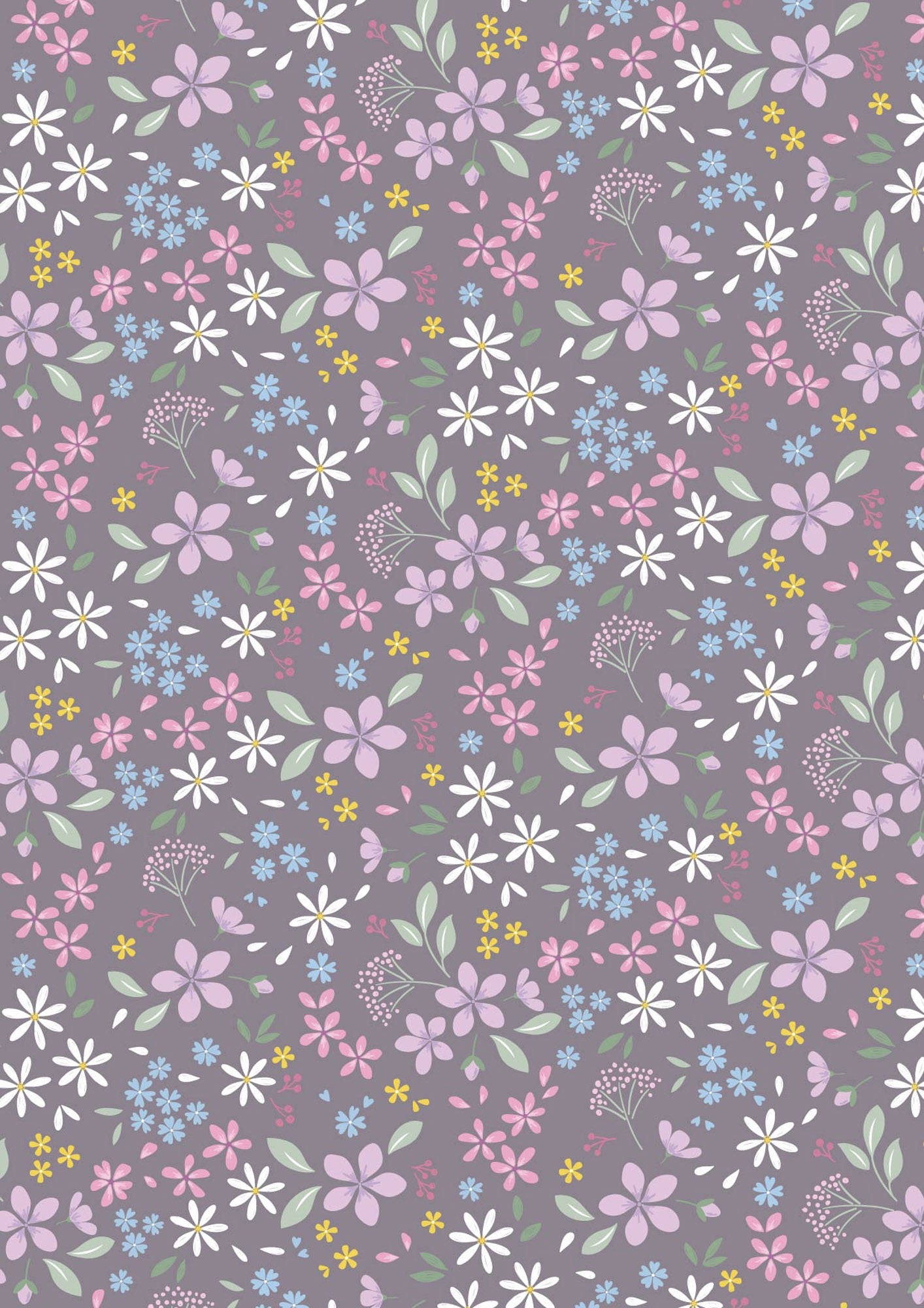 The Pressed Flower - Floral Ode - Light Charcoal Grey - 44" Wide - Lewis & Irene Fabrics