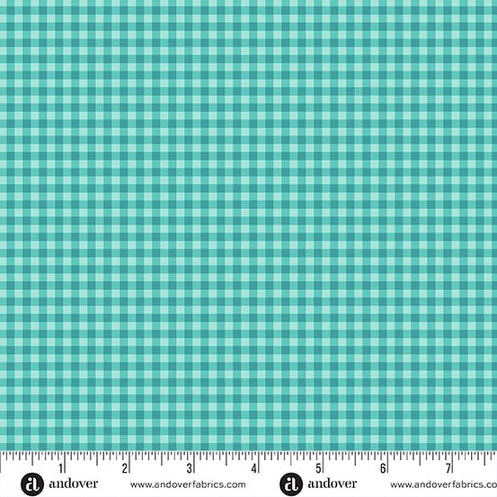 Ghostly Garden - Bitty Gingham - Aqua - 44" Wide - Andover