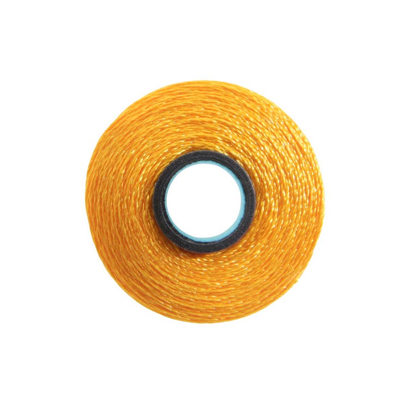 Magna-Glide Delight pre-wound bobbin, Size L, in Bright Gold (#80137), Jar of 20 by Fil-Tec