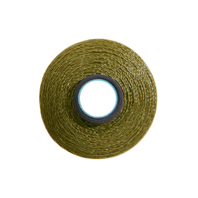 Magna-Glide Delight pre-wound bobbin, Size L, in Light Olive (#65825), Jar of 20 by Fil-Tec
