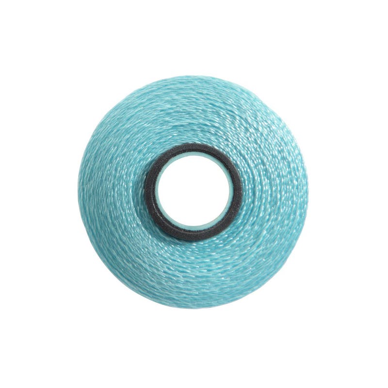 Magna-Glide Delight pre-wound bobbin, Size L, in Light Turquoise (#32975), Jar of 20 by Fil-Tec