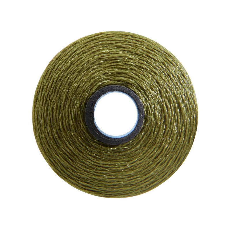 Magna-Glide Delight pre-wound bobbin, Size M, in Light Olive (#65825), Jar of 10 by Fil-Tec