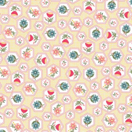Vintage Flora - Yellow Honeycomb Flower - 44" Wide - Maywood Studio