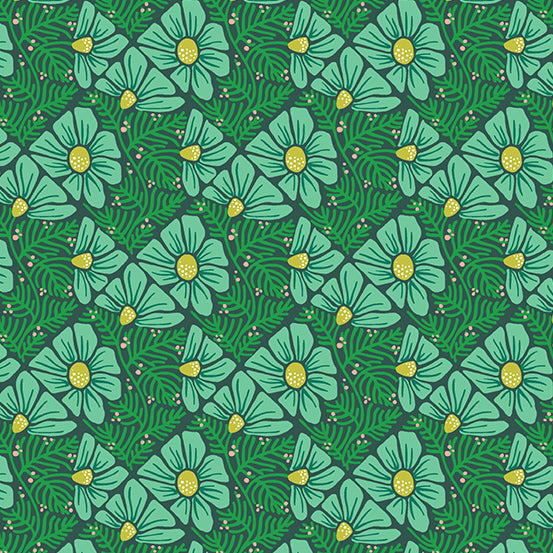 Moonlit Garden - Pressed Flowers Teal - 44" Wide - Andover Fabrics