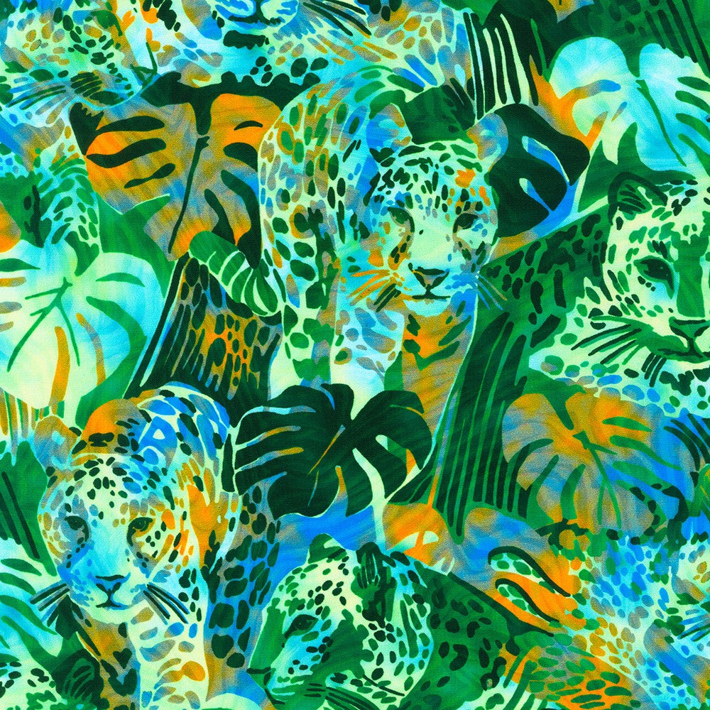 Midnight in the Jungle - Fern Cat - 44" Wide - Robert Kaufman