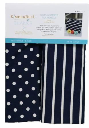Dot & Stripes Tea Towels - Navy - Set of 2 - Kimberbell - Kawartha Quilting and Sewing LTD.