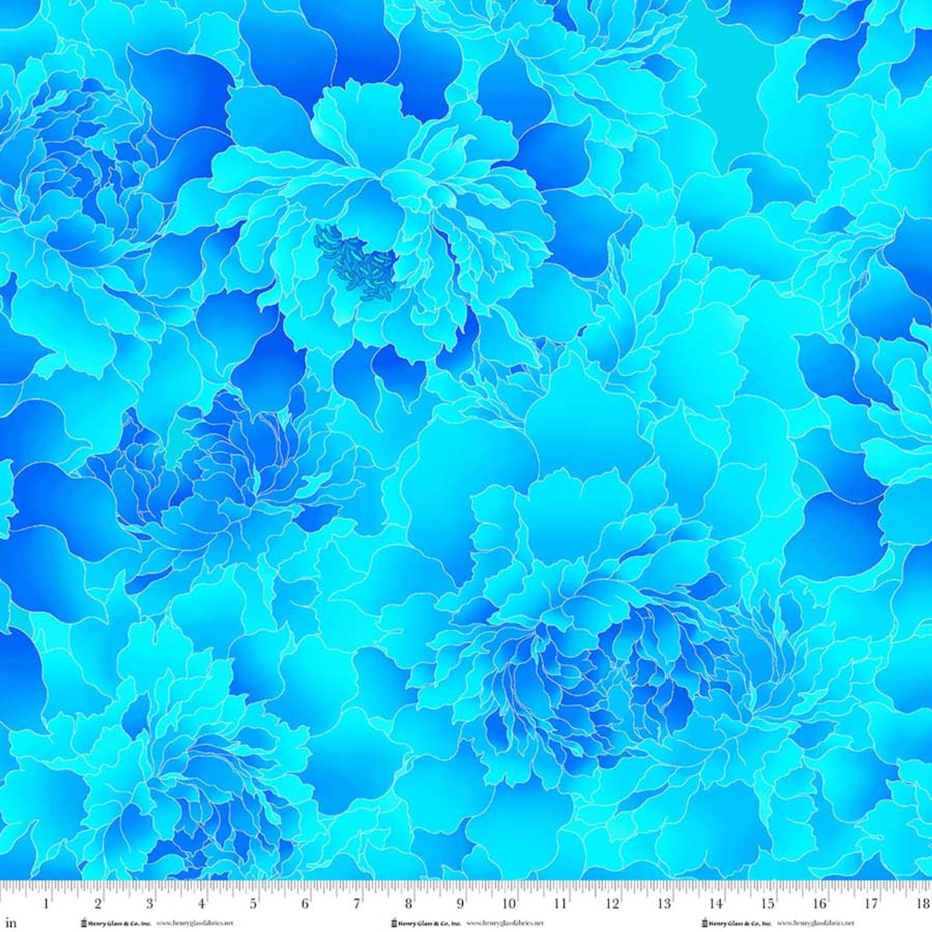 Monochromatic Peony - Cerulean - 118" Wide - Henry Glass