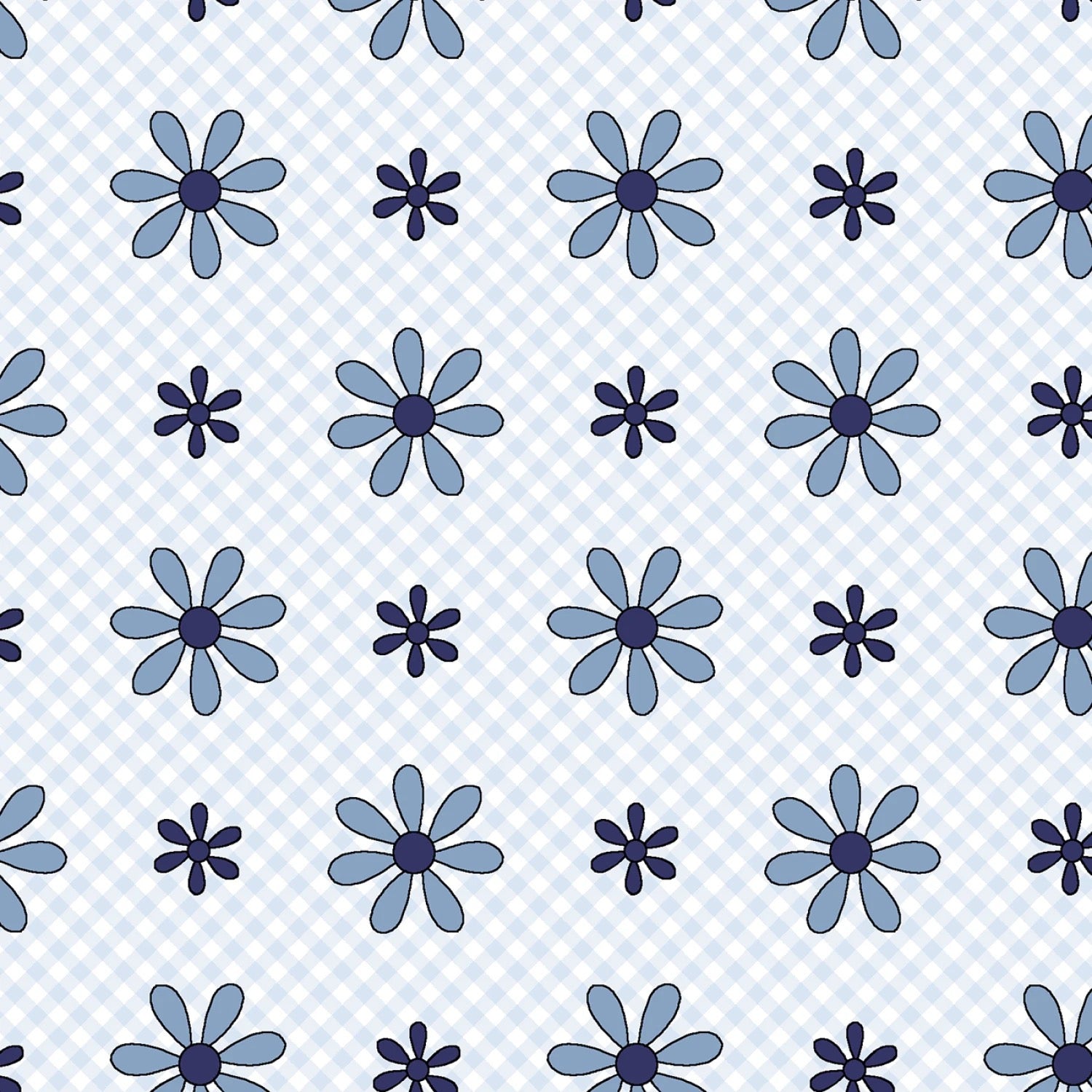 Friendship Garden - Daisy Check - Light Blue - 44" Wide - Henry Glass
