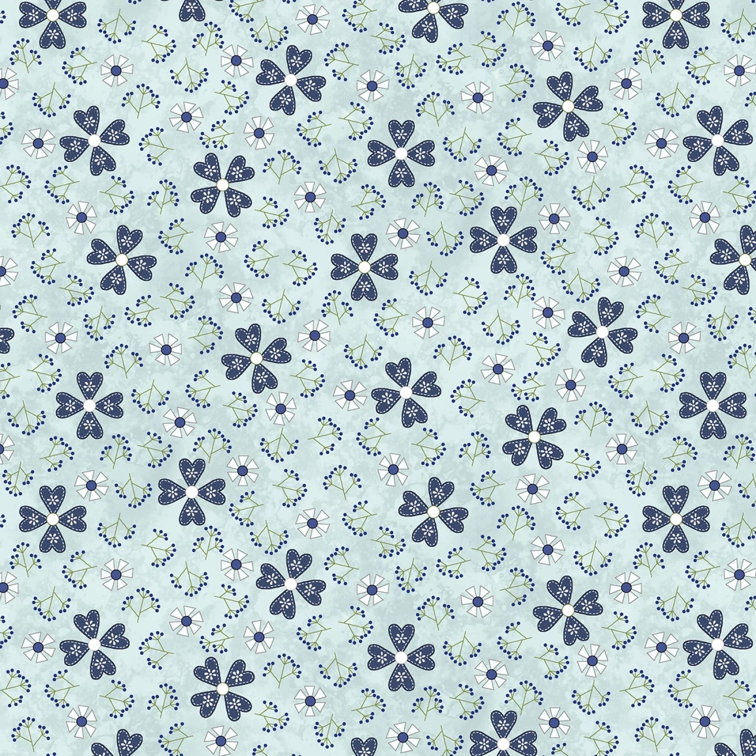 Friendship Garden - Pinwheel Flowers - Light Blue - 44" Wide - Henry Glass