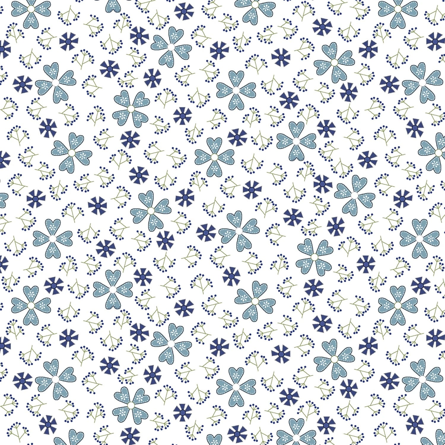 Friendship Garden - Pinwheel Flowers - White - 44" Wide - Henry Glass