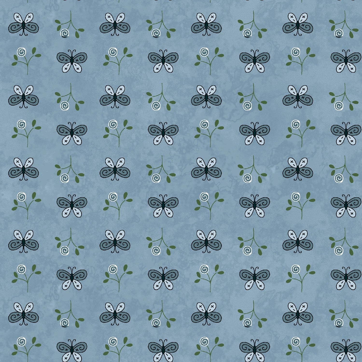 Friendship Garden - Mini Butterfly - Blue - 44" Wide - Henry Glass