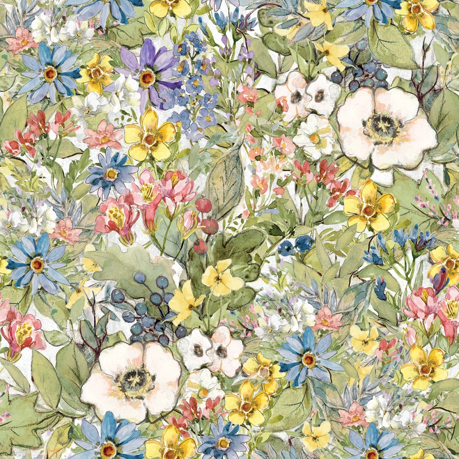 Packed Flowers - 108" Wide - White Owl Textiles