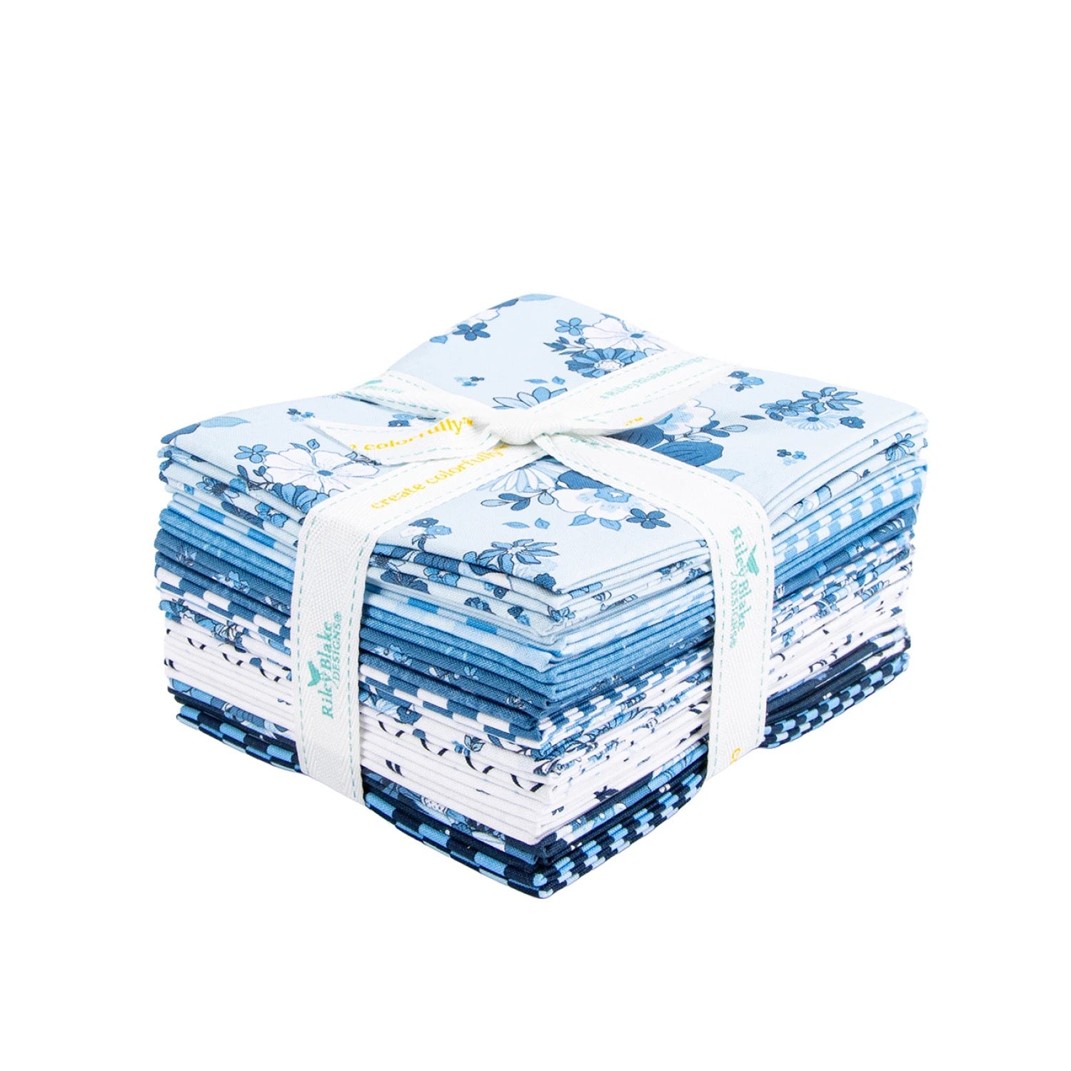 Blue Blooms and Threads - Fat Quarter Bundle - 16 Pieces - Riley Blake Designs