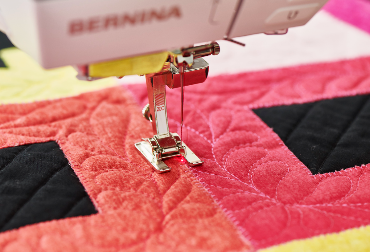 BERNINA 790 PRO close-up of needle and presser foot while quilting