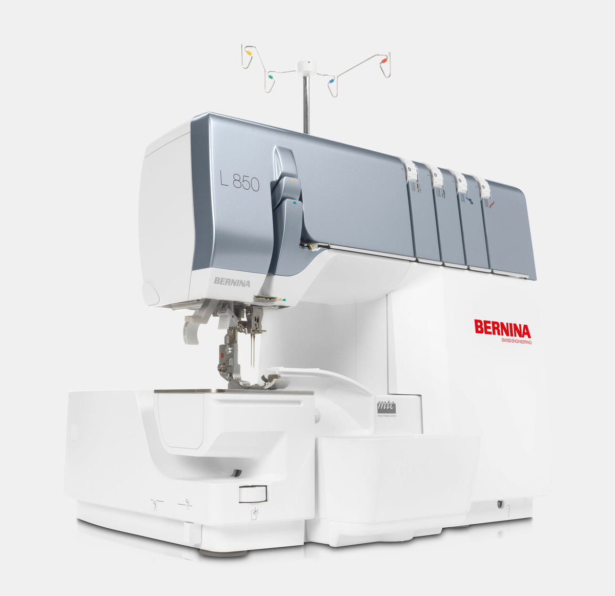 BERNINA L850 Serger low-angle view of overlocker and needle area