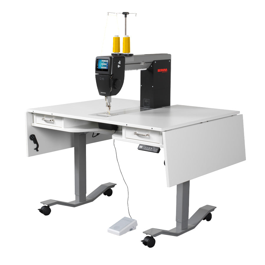 Representative BERNINA Q Series sit-down machine with Horn Lift Table