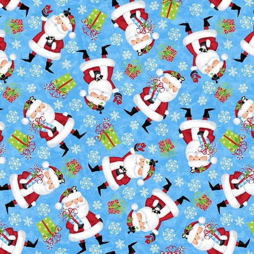 A Jolly Good Time - Tossed Santas Blue - 44" Wide - Studio E