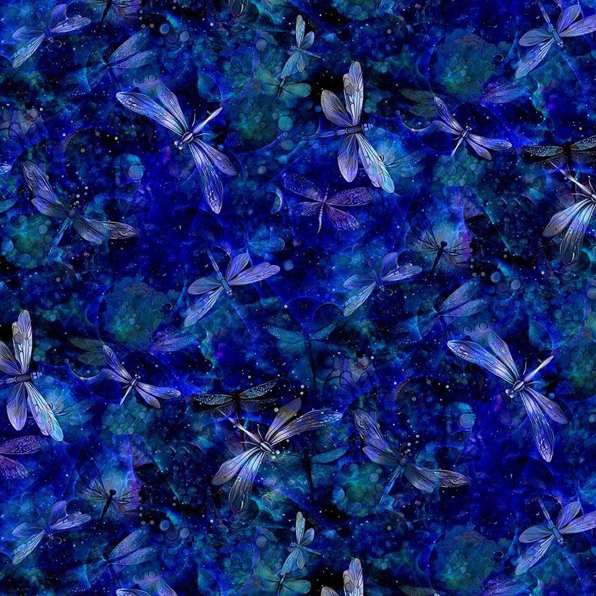 Dragonfly Illusion - Tossed Dragonflies & Spots - Night - 44" Wide - Timeless Treasures