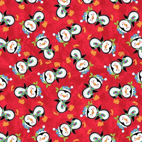 A Jolly Good Time - Tossed Penguins Red - 44" Wide - Studio E