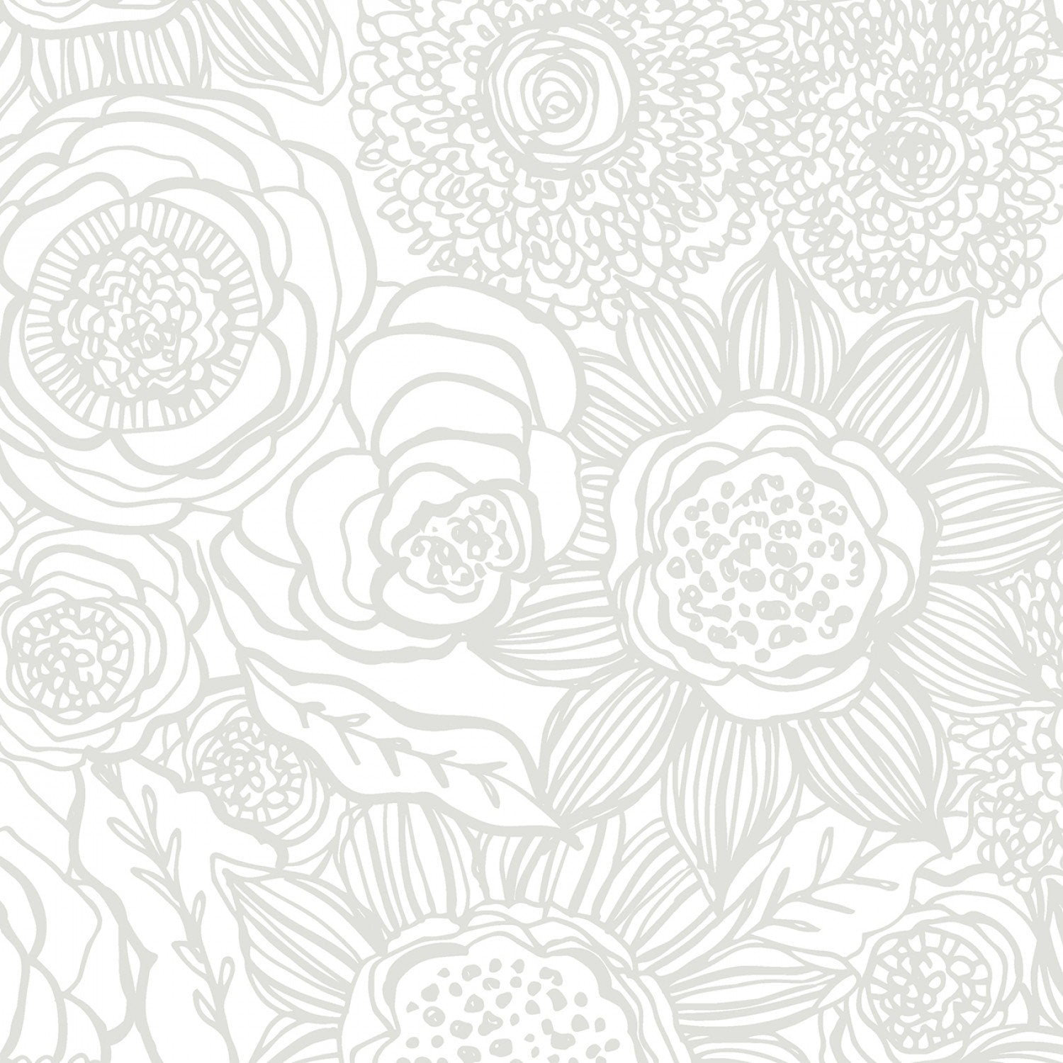 Night & Day - Large Floral - White on White - 44" Wide - Wilmington