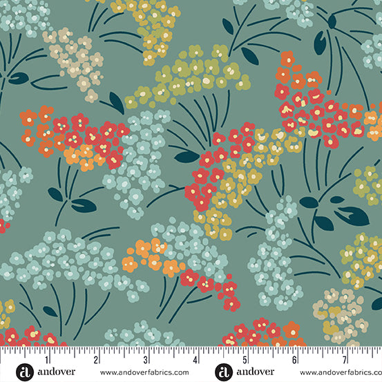 Flower Box - Laurel Dusty Teal - 44" Wide - Andover Fabrics