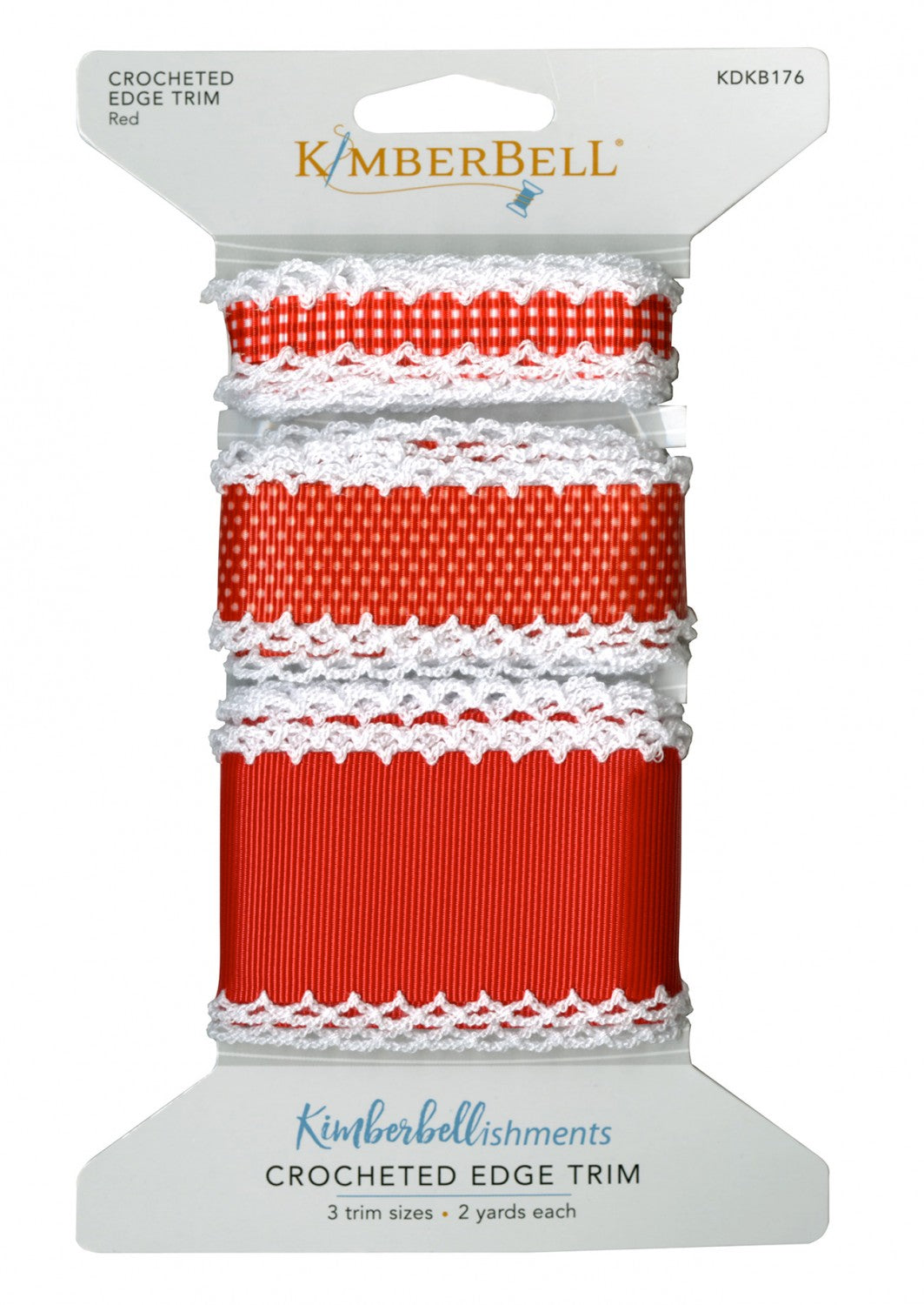 Ribbon Set - Crocheted Edge Trim - Red - 3 styles, 2 yds of each - Kimberbell