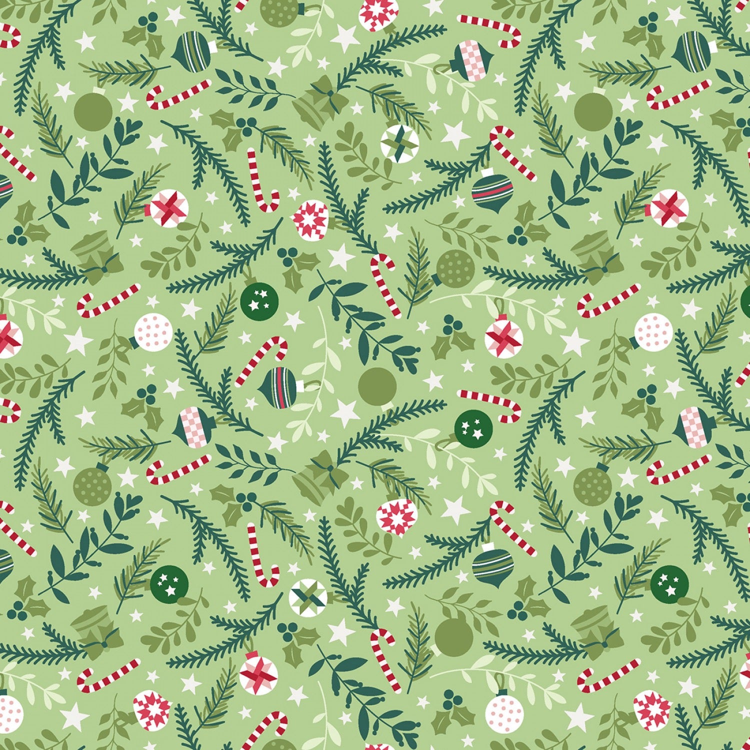 A Quilty Little Christmas - Green Ornaments - 44" Wide - Maywood Studio