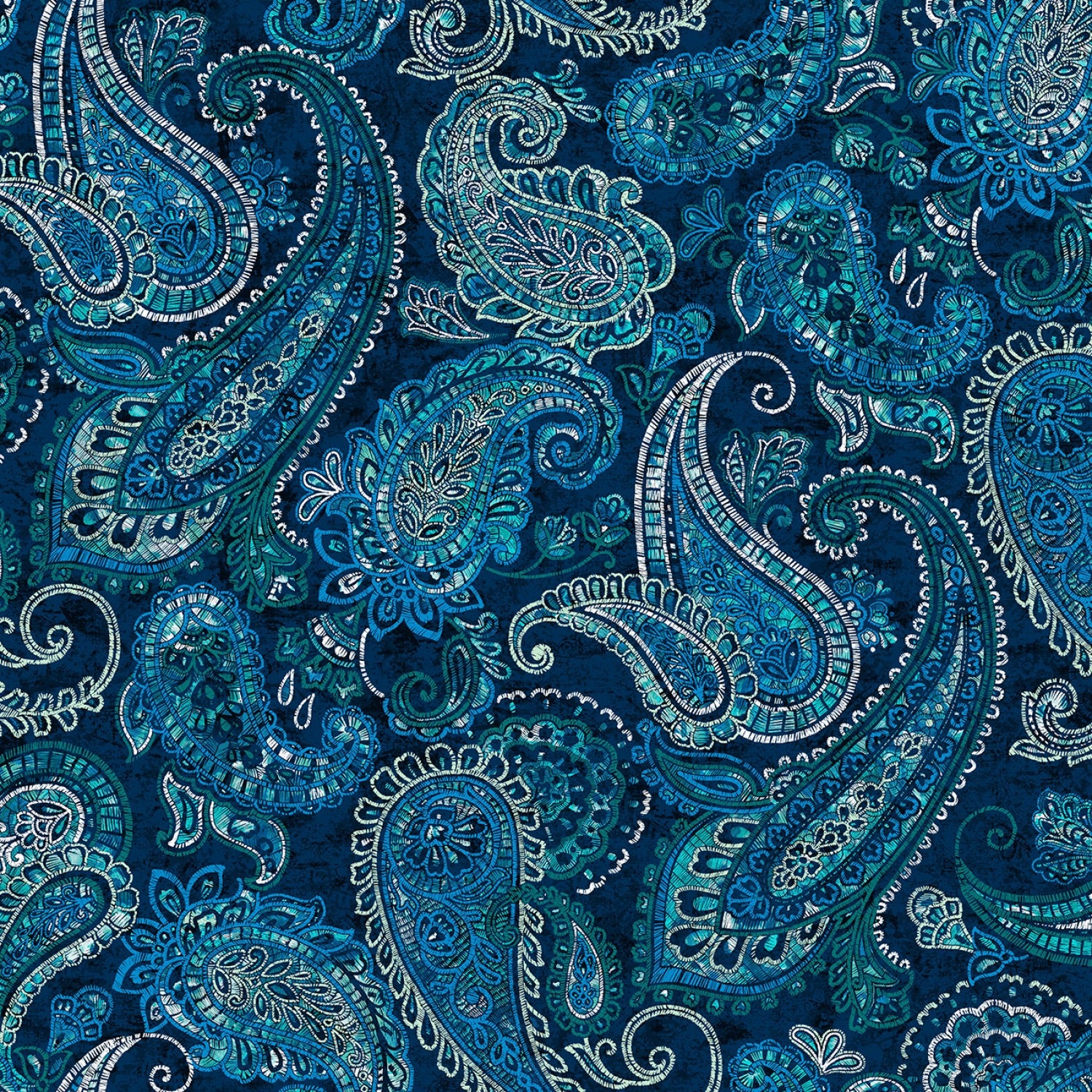 Wideback - Emroidered Paisley Teal - 118" Wide - Henry Glass