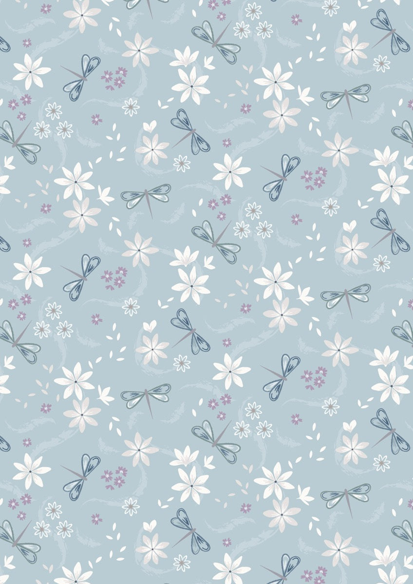 The Water Gardens - Dragonfly Gala - Duck Egg Blue - 44" Wide - Lewis & Irene Fabrics